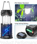 Solar USB Rechargeable Lanterns for Camping and Emergency Prep with phone charging and collapsible design shown in waterproof use