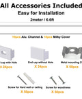 Accessories for Bulk 10 Pack 6.6ft U Shape LED Aluminum Channel System with Milky Cover End Caps and Mounting Clips