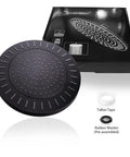 Spa Quality 9 Inch Rain Shower Head Delivers High Pressure Waterfall Spray shown with packaging, Teflon tape, and rubber washer.