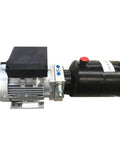 Heavy Duty Electric Hydraulic Power Unit With Integrated Reservoir Tank For Lift Tables Featuring Zero Point Seven Five Kilowatt To Four Kilowatt Motors side view image.