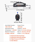 Hydraulic Boat Steering Kit for Outboard Motors 150HP with 26 Feet Hoses Two Way Lock Cylinder Relief Valve Air Pocket and Aluminum Alloy Housing Marine Steering System Plug And Play, shown with dimensions and components.