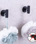 Matte Black Adhesive Towel Hooks Set Of 2 For Bathrooms No Nails Wall Hangers That Hold Towels Tight Stainless Steel Premium Sticky Hooks Rust Resistant Easy Install Without Tools