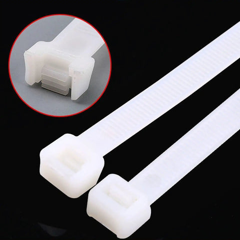 Close-up of Beefy 24 Inch Zip Ties Pack Of 50 Heavy Duty Cable Ties with locking mechanism, suitable for outdoor and industrial use.