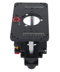 Top view of Rock Solid Router Lift System 69mm Mounting Plate with measurement markings and locking clamp for precise milling.