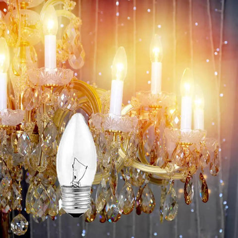 Warm White Incandescent Torpedo Tip Chandelier Bulbs With Frosted Clear Glass For E26 E27 Medium Bases in ornate chandelier