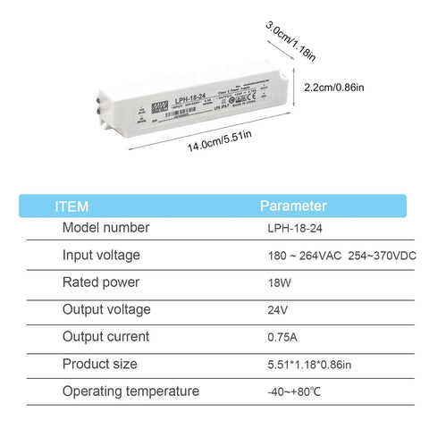 Heavy Duty Ip67 Waterproof Led Driver Power Supply 18W 24V Ac Dc Constant Voltage Transformer dimensions with specifications