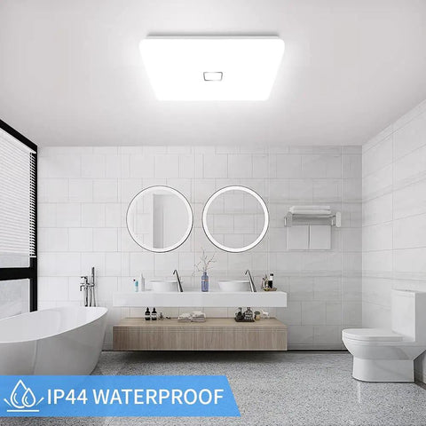 Daylight White 5000K 24W Square Flush Mount LED Ceiling Light 2050 Lumens No Flicker IP44 in modern bathroom
