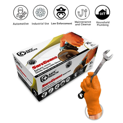 Orange Nitrile Work Gloves Diamond Grip Eight Mil Thick Case Of Nine Hundred Extra Large Powder Free Latex Free Build Forged Solid For Mechanics Keeping Grease Off Their Hands While Crushing The Daily Grind On Automotive Jobs.