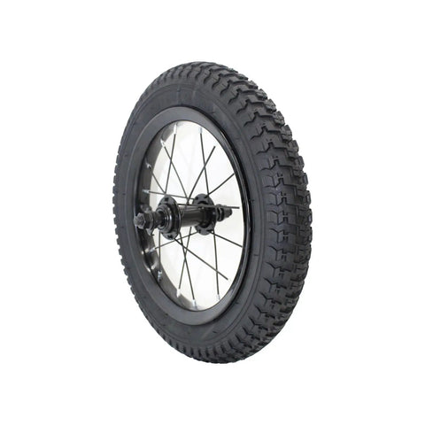 12 Inch Kids Front Bicycle Wheel Replacement With Solid Rubber Tire And Inner Tube, Black Steel Rim, Included Schrader Tube