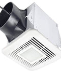 BreezElite Whisper Quiet Exhaust Bath Fan With LED Light In Off White, 80 And 110 CFM, brushless DC motor visible from below.