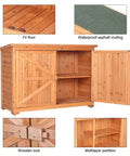 Outdoor Wooden Storage Shed With Extra Large Capacity Garden Tool Cabinet Weather Resistant Patio Organizer For Your Yard Gear And Lawn Equipment 50.4 In Long 19.7 In Wide 34.6 In High, featuring wooden lock, fir floor, waterproof asphalt roofing, and multilayer partition.