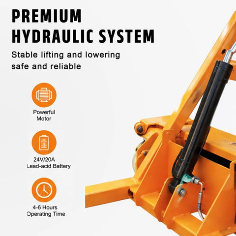 Close-up of Heavy Duty Electric Pallet Stacker Lift 170cm Foldable Design 500-700kg Capacity hydraulic system components.