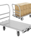 Built Like A Tank Heavy Duty Lumber Drywall Dolly With Four Smooth Swivel Casters For Hauling 2500 Pounds on a steel platform cart.