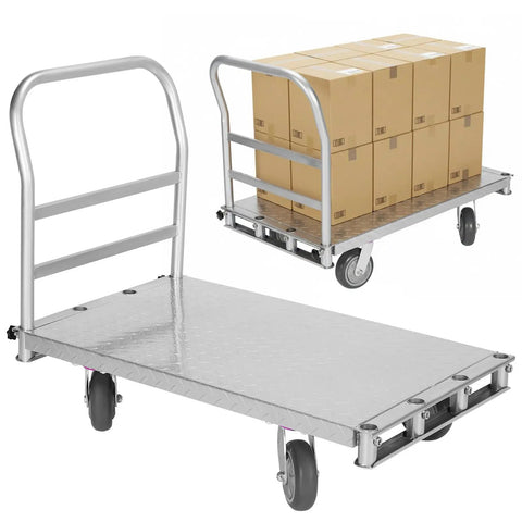Built Like A Tank Heavy Duty Lumber Drywall Dolly With Four Smooth Swivel Casters For Hauling 2500 Pounds on a steel platform cart.