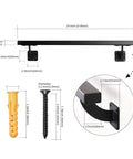 Heavy Duty 24 Inch Steel Stair Handrail Wall Mount Square Pipe Grab Bar for Indoor Outdoor Steps with measurements and screws.