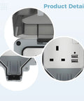 Heavy Duty Outdoor Electric Outlet With Dual Usb Ports And Rugged Flip Cover showing close-up of gray housing and USB ports.