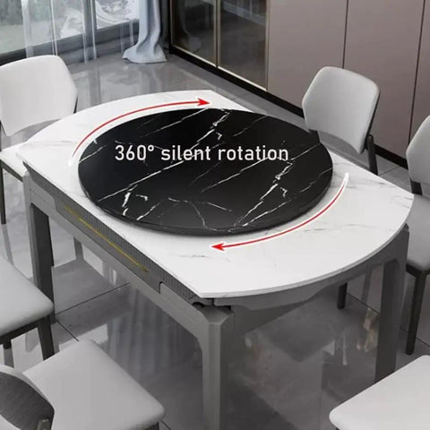 Heavy Duty 27 Inch Lazy Susan Turntable Smooth Spinning Solid Wood Rotating Serving Tray For Kitchen And Dining Room on a white marble table.