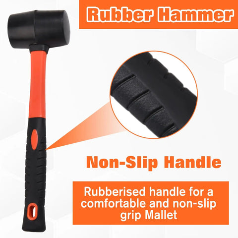 Rubber hammer with a non-slip rubberized handle from the Heavy Duty Aluminum Vacuum Double Suction Cups And Rubber Hammer Floor Gap Repair Kit