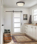 Room with 12 Inch Flush Mount Ceiling Light, 2 Light Close-To-Ceiling Fixture In Oil Rubbed Bronze Finish With Frosted Glass, Low Key Glow.