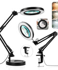 2 In 1 Clamp And Desk Magnifier Lamp With Dimmable LED Light Swivel Arm And 3 Color Modes for precise close-up work