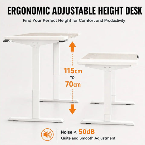 Zero Stress Oak Electric Standing Desk Featuring Four Memory Buttons Plus Child Lock Safety For Seamless One Button Height Adjustment In Your Everyday Home Office Setup adjustable height range from 70cm to 115cm.