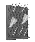 Heavy Duty Lab Glassware Drying Rack With Fifty Two Adjustable Pegboard Columns And Thirty Three Pound Load Built Tough For Countertop Or Wall Mount with flasks and tubes.