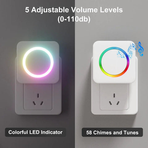 Driveway Alarm With Motion Sensor Door Chime 58 Melodies And 500 Feet Range featuring colorful LED and volume levels 0-110db
