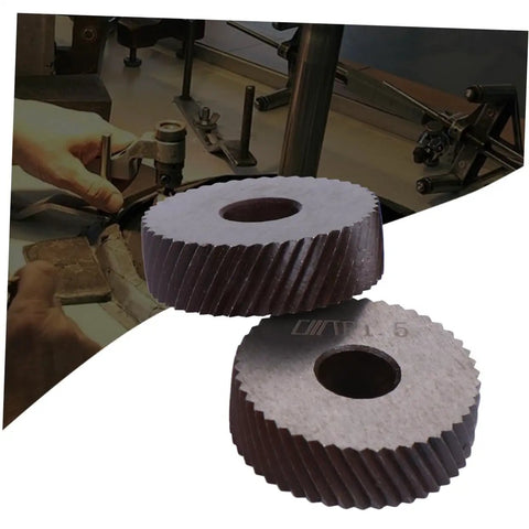 Pro Grade Knurling Tool Wheel Set with Diagonal, Pivot Head for lathe use, showing steel knurling wheels in workshop setting