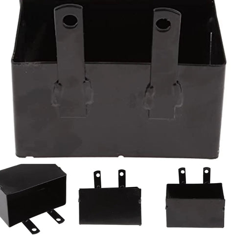 Slick Road Ready Motorcycle Battery Box Heavy Duty Metal Protective Case with pre-drilled mounting holes for dirtbikes.