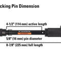 Diagram of Keyed Trailer Hitch Lock Pin Heavy Duty Five Eighths Inch Diameter With Extra Long Four Point Five Inch Span dimensions