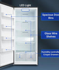 Heavy Duty 21 Cu Ft Upright Freezer, No Fuss Frost Free System, Sleek Led Touch Panel And Stainless Steel Build, Roomy Enough For Grocery Runs, Straight Up Garage Ready Powerhouse, interior layout with door bins and shelves.