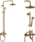 Antique Brass Tub Shower Faucet Set With 8 Inch Shower Head Handheld Spray And Diverter Triple Function Mixer for bathrooms