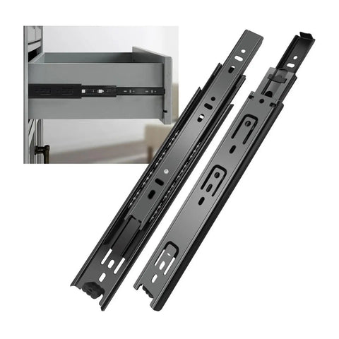 Beefy Black Bottom Mount Drawer Slides That Glide Smooth As Glass Hidden Undermount Cabinet Hardware installed with drawer.