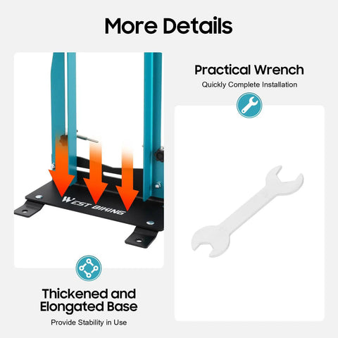 Portable Wheel Truing Stand For Bicycle And Bike Wheels With Spoke Wrench Precise Rim Alignment, base and wrench details view