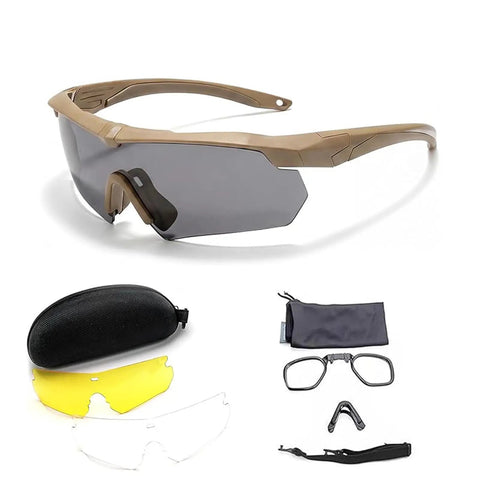 Outdoor Safety Shooting Glasses Anti Fog Tactical Goggles With 3 Interchangeable Lenses And Hard Case Lightweight Durable PC Frame Scratch Resistant All Day Comfort For Men And Women Khaki