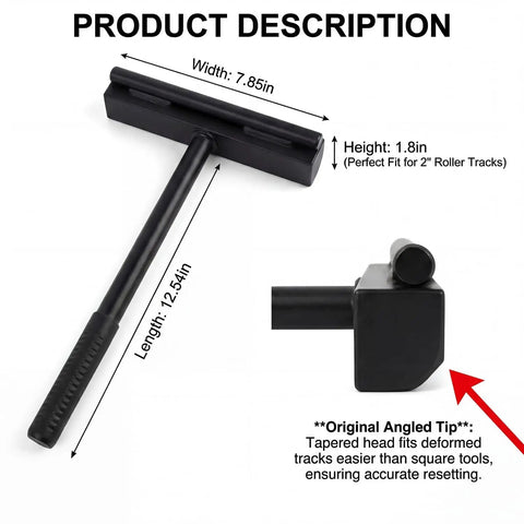 Rugged Heavy Duty Garage Door Vertical Track Repair Tool Set For 3-Inch Roller Track Systems Anvil Tool dimensions