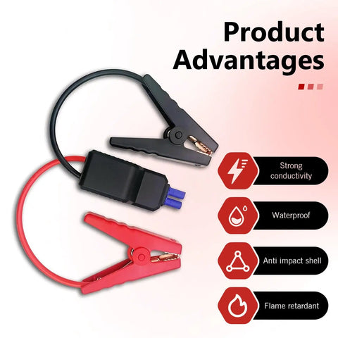 Straight Shot EC5 Replacement Cable For Portable Jump Starters 10 AWG with black and red clamps showcasing strong conductivity.