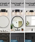 Two Light Black Vanity Lights For Bathroom Over Mirror With Clear Glass Shades And Metal Bases Modern Industrial Wall Sconces for Different Sizes