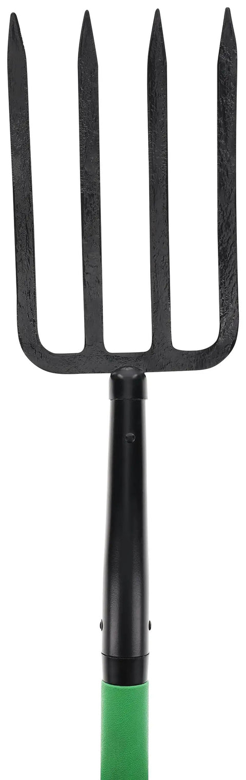 Rugged Heavy Duty Digging Fork With Carbon Steel Head And Fiberglass Core, Short Handle With No-Slip H-Grip For Gardening