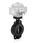 Butterfly Valve 110 Millimeter Wafer Type U PVC Body For Water Air And Liquids 4 Inch Size With IP67 Sealed Electric Actuator 110V AC Industrial Use Precise Flow Control And Optional 4 To 20 mA Proportional Control For Remote Automation. wafer butterfly valve with electric actuator