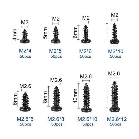 400 Piece Cross Pan Head Wood Screws Set Stainless Steel Self Tapping M2 And M2.6 Assortment Kit Includes 4 5 6 8 mm M2 And 6 8 10 12 mm M2.6 Lengths Great For Gearheads DIYers And Everyday Projects