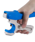 Hand holding 2 Pack Drip Irrigation Hole Punch Tool Set For 16 20 25 32 mm PE Tubing, Dual 3 mm Hole Punch tool.