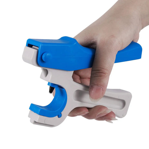 Hand holding 2 Pack Drip Irrigation Hole Punch Tool Set For 16 20 25 32 mm PE Tubing, Dual 3 mm Hole Punch tool.