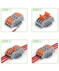 Installation steps for Easy Install Wire Connector Kit No Fuss Tool Free Quick Wire Cable Connectors with Fix Hole.