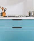10 Pack Black Finger Edge Pulls For Cabinets And Drawers, 5.9 Inch Length 150mm With 5 Inch Hole Center 128mm on blue kitchen drawers