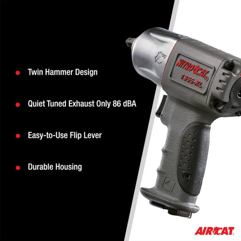 Side view of 1355-XL 3/8-Inch Composite Air Impact Wrench With Twin Hammer Power, 500 Ft-Lb Max Torque And 700 Ft-Lb Loosening Torque