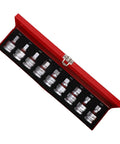 Heavy Duty Nine Piece Three Quarter Inch Drive Hex Spline Socket Set Forged From Premium Chrome Molybdenum Steel in red case.