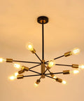 12 Light Modern Sputnik Chandelier in Black and Gold With Adjustable Branch Height E26 Base Pendant Lighting glowing