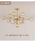 Nordic Minimalist Magic Bean LED Pendant Lamp French Glass Ball U-Shaped Chandelier with 11 heads in gold finish.