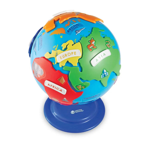Hands On 3D Puzzle Globe For Kids Learn World Geography With Color Coded Continents And 7 Detachable Puzzle Pieces Plus Name Plates